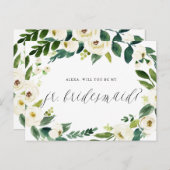 Watercolor Winter Floral Wreath Junior Bridesmaid Ankündigungspostkarte (Vorne/Hinten)