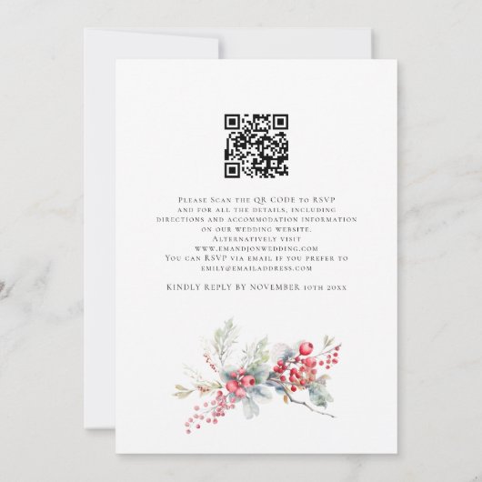 Watercolor Winter Foliage Berries Wreath Wedding Einladung (Rückseite)