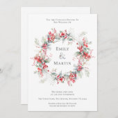 Watercolor Winter Foliage Berries Wreath Wedding Einladung (Vorne/Hinten)