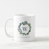 Watercolor Winter Foliage Foto Wreath & Monogram Kaffeetasse (Links)