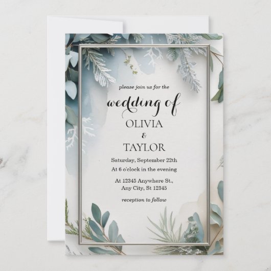 Watercolor Winter Foliage Wedding Einladung (Vorderseite)