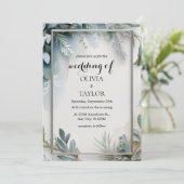 Watercolor Winter Foliage Wedding Einladung (Stehend Vorderseite)