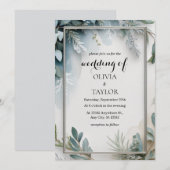 Watercolor Winter Foliage Wedding Einladung (Vorne/Hinten)