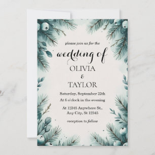 Watercolor Winter Foliage Wedding Einladung