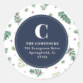 Watercolor Winter Folies Weihnachten Rücksendeadre Runder Aufkleber