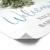 Watercolor Winter Forest Blue Baby Dusche Willkomm Poster (Ecke)