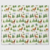 Watercolor Winter Forest - Deer and Snowy Trees - Geschenkpapier (Flach)