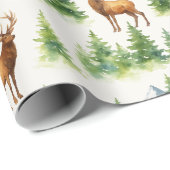 Watercolor Winter Forest - Deer and Snowy Trees - Geschenkpapier (Rolleneckpunkt)