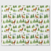 Watercolor Winter Forest - Deer and Snowy Trees - Geschenkpapier (Flach)