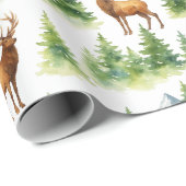 Watercolor Winter Forest - Deer and Snowy Trees - Geschenkpapier (Rolleneckpunkt)