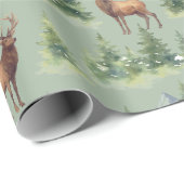 Watercolor Winter Forest - Deer and Snowy Trees - Geschenkpapier (Rolleneckpunkt)