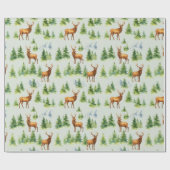 Watercolor Winter Forest - Deer and Snowy Trees - Geschenkpapier (Flach)