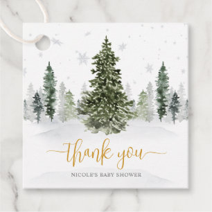 Watercolor Winter Forest Gold Baby Dusche Geschenkanhänger