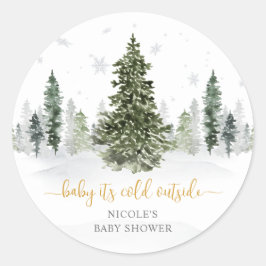 Watercolor Winter Forest Gold Baby Dusche Runder Aufkleber