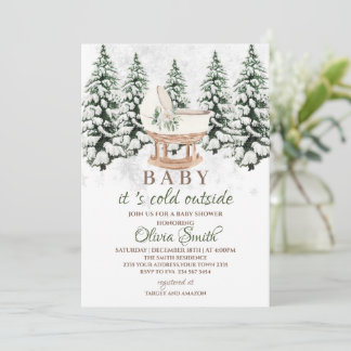 Watercolor Winter Forest Gray Baby Shower Einladung