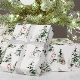 Watercolor Winter Forest Holiday Wrapping Paper Geschenkpapier