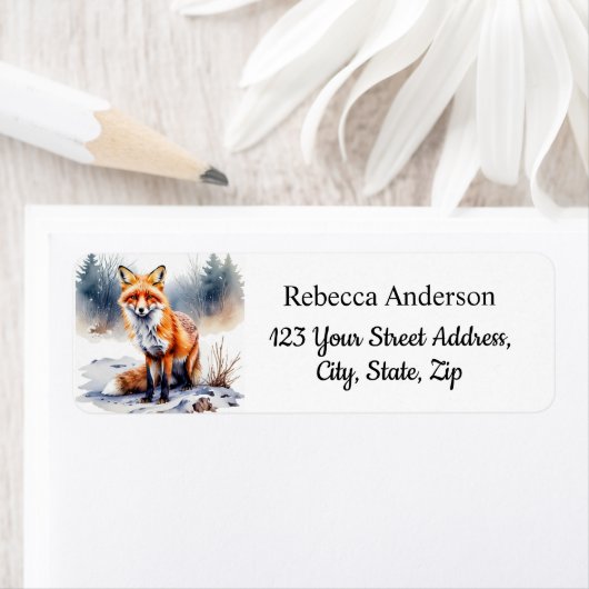 Watercolor Winter Fox Rücksendeadresse (Insitu)