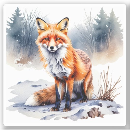 Watercolor Winter Fox Sticker (Vorderseite)