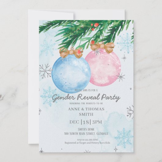 Watercolor Winter Gender Reveal Baby Shower Einladung (Vorderseite)