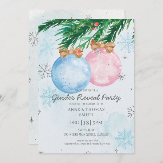 Watercolor Winter Gender Reveal Baby Shower Einladung (Vorne/Hinten)