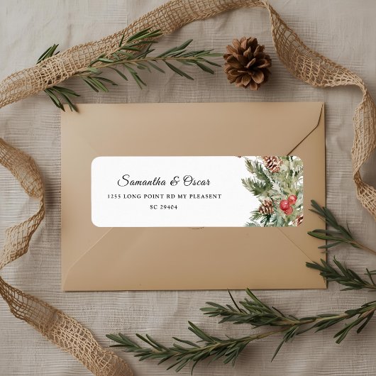 Watercolor Winter Green Pine Tree & Pine Cone