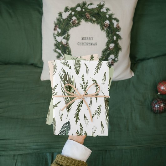 Watercolor Winter Green Seamless Muster Geschenkpapier Set