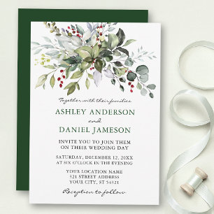Watercolor Winter Greenerity Wedding Einladung