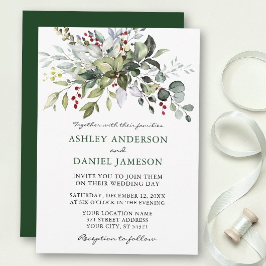 Watercolor Winter Greenerity Wedding Einladung