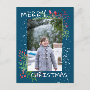 Watercolor Winter Greenery Blaues Weihnachtsfest F Postkarte