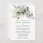 Watercolor Winter Greenery Foto Hochzeit Einladung (Vorderseite)