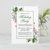Watercolor Winter Greenery Holly Holiday Party Einladung (Stehend Vorderseite)