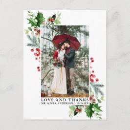 Watercolor Winter Greenery Liebe und Dank Hochzeit Postkarte