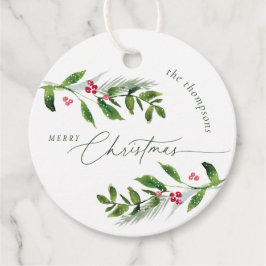 Watercolor Winter Greenery Moderne Weihnachten Geschenkanhänger
