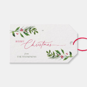 Watercolor Winter Greenery Moderne Weihnachten Geschenkanhänger