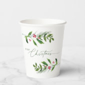 Watercolor Winter Greenery Moderne Weihnachten Pappbecher (Rückseite)