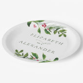 Watercolor Winter Greenery Moderne Weihnachten Pappteller (Schrägansicht)