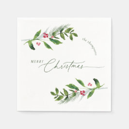 Watercolor Winter Greenery Moderne Weihnachten Serviette