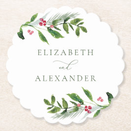 Watercolor Winter Greenery Moderne Weihnachten Untersetzer