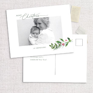 Watercolor Winter Greenery Modernes Weihnachtsfest Postkarte