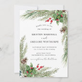 Watercolor Winter Greenery Red Berries Wedding Einladung (Vorderseite)