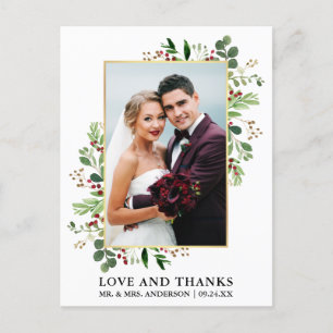 Watercolor Winter Grün Liebe Dank Gold Postkarte