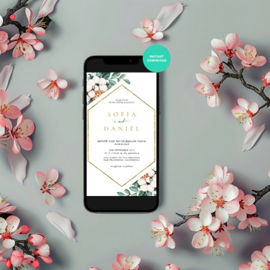 Watercolor Winter Hexagonal Frame Wedding Einladung