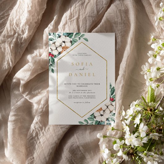 Watercolor Winter Hexagonal Frame Wedding Einladung