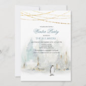 Watercolor Winter Holiday Party Pinguin Einladung (Vorderseite)