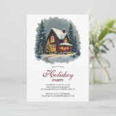 Watercolor Winter House Neujahrsparty Einladung (Stehend Vorderseite)