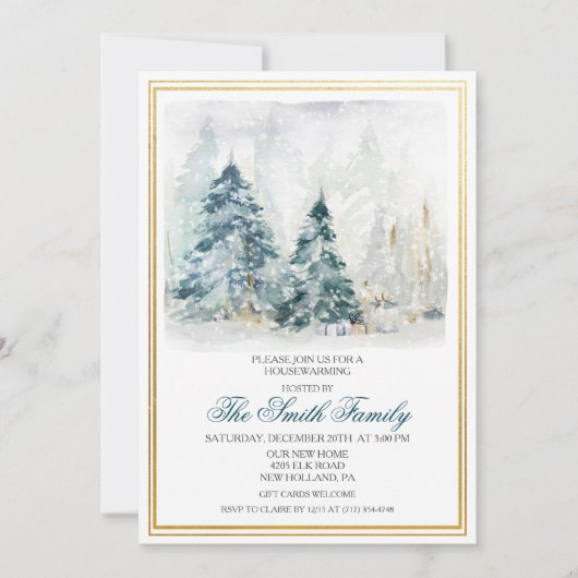 Watercolor Winter Housewarming Einladung (Vorderseite)
