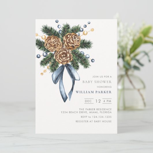 Watercolor Winter Kranz Kinderdusche Einladung (Stehend Vorderseite)