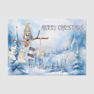 Watercolor Winter Lady Gnome Frohe Weihnachten Seidenpapier