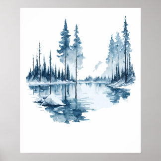 Watercolor Winter Lake Landschaft Poster