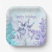 Watercolor Winter Landscape Happy Holidays Pappteller (Vorderseite)